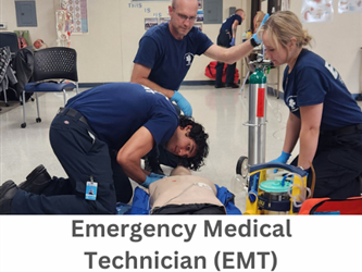 EMT students practice their skills in a classroom setting