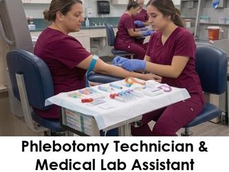 Phlebotomy students practicing on each other in the lab